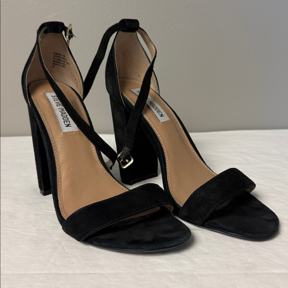 Steve Madden Black Ankle Strap Heels Size 8M 4” Block Heel - Picture 3 of 9